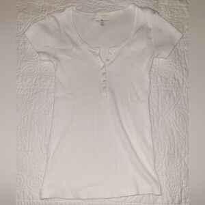 Brandy Melville White Short Sleeve Henley Top
